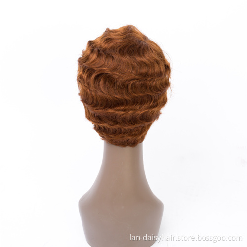 For Black Women Retro hairstyle Full Pixie Cut Curly Women Human Hair Short Bob None Lace Wig